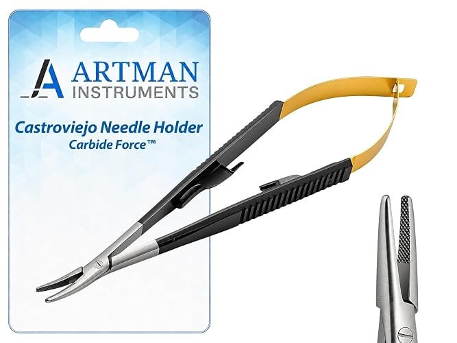 ARTMAN INSTRUMENTS Castroviejo Micro Precise Needle Suture Holder – 5.5" Curved Tip, Tungsten Carbide Inserts, Durable Smooth Lock Spring Action, Autoclavable, Rust-Resistant (Curved Tip)