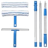 Mitclear Window Cleaner with Long Handle(57IN), Glass Cleaning Tools with Silicone Squeegee & Microfiber Scrubber, Window Cleaning Kit for Shower Glass Mirror Door Car