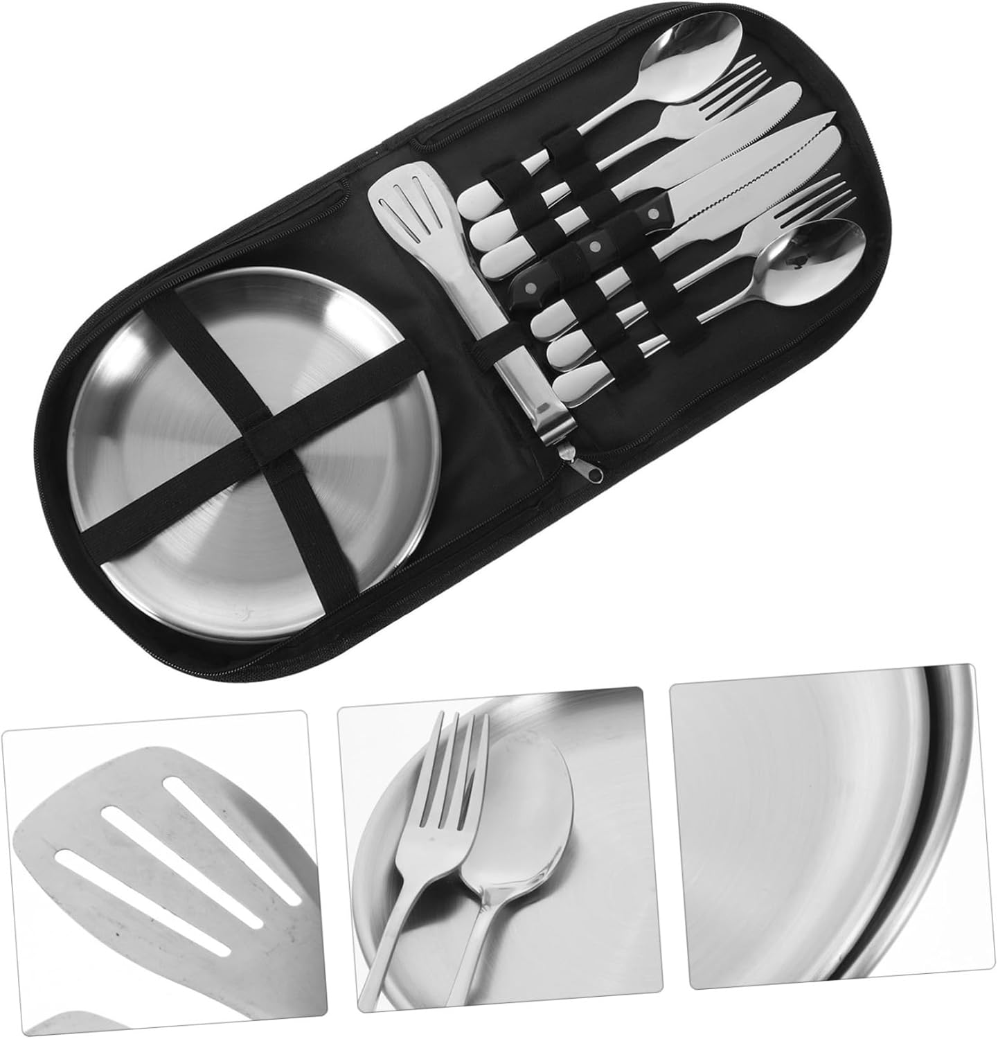 balacoo Stainless Steel Portable Camping Utensils Cutlery for Outdoor Picnic Travel Elegant Tableware Storage Bag