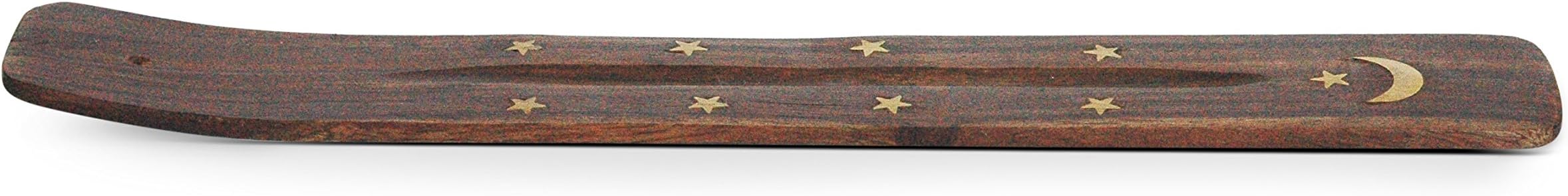 One Pack Brass Inlay Moon and Star Handmade Wooden Incense Stick Holders, Ash-Catchers.
