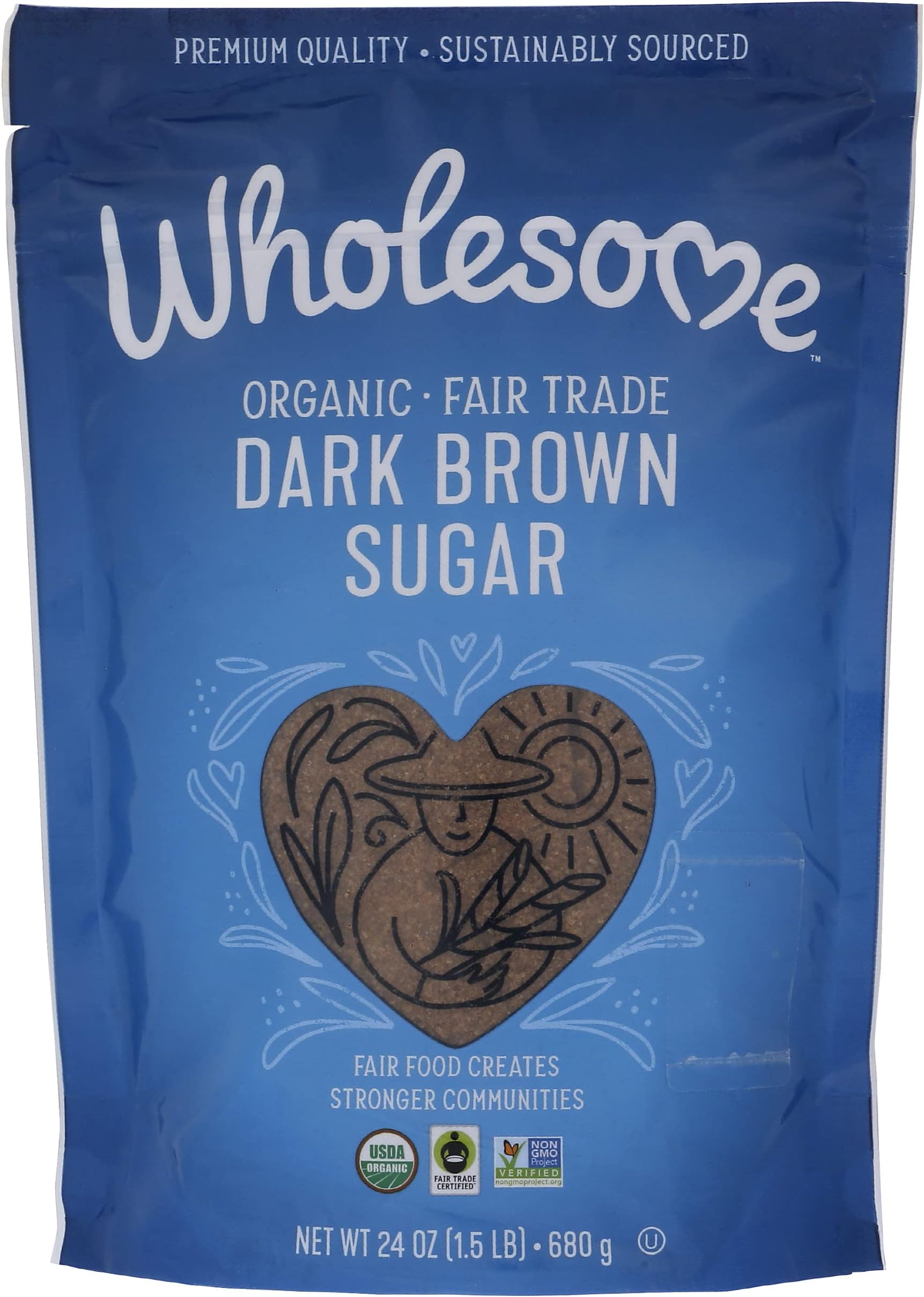 Wholesome Sweeteners 24-Ounce Organic Dark Brown Sugar, Fair Trade, Non GMO, Gluten Free & Vegan, Sugar for Baking and Glazing, 1 Pack
