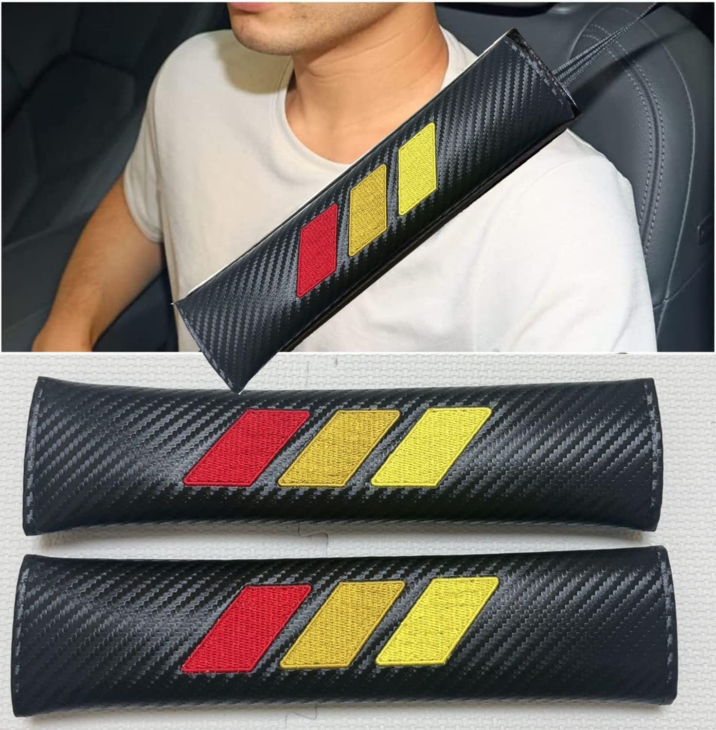2Pcs TriColor 3 Color Sport Seat Belt Covers Shoulder Pads