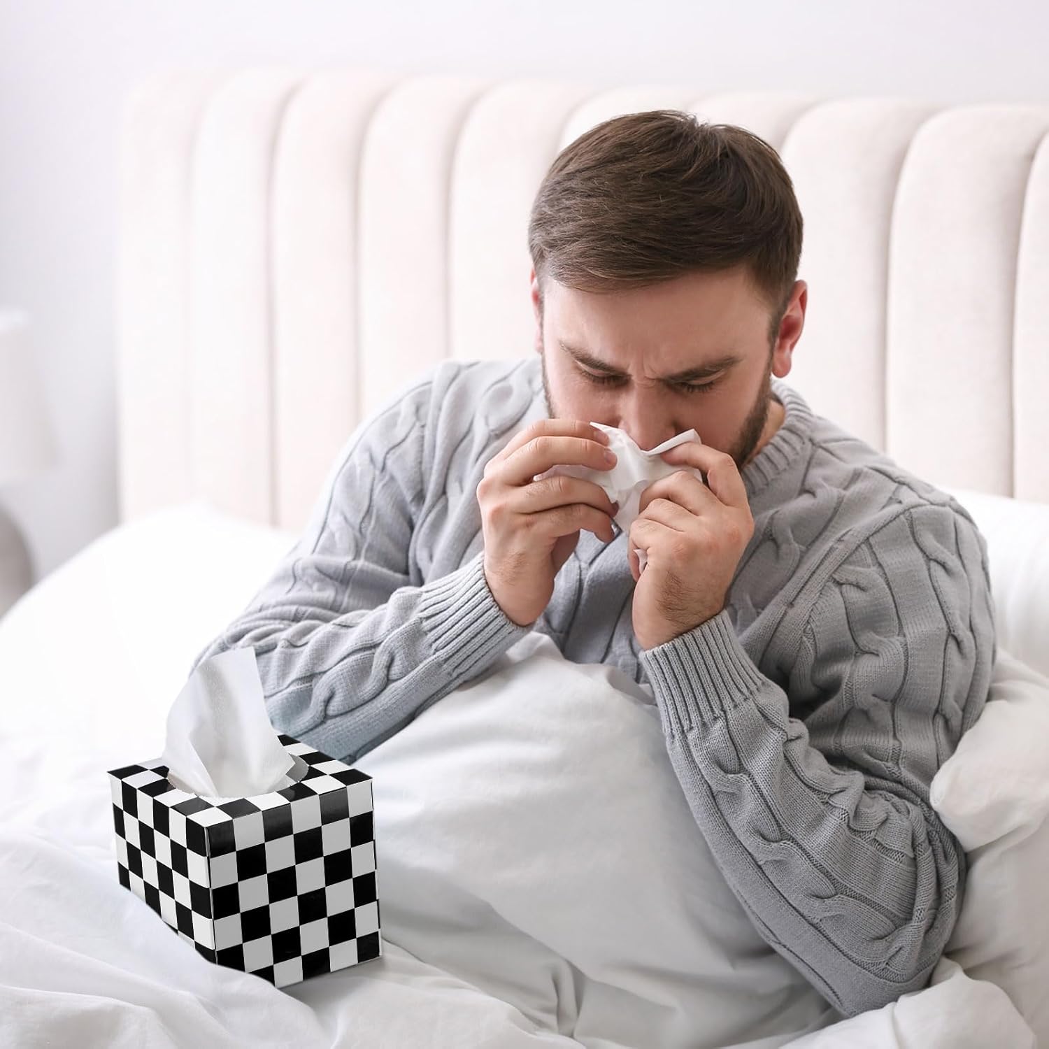 Marsui 4.7 Inch Large Tissue Cube Boxes 2 Ply 7.18 * 8.7 Inch Facial Papers Large Tissues Boxes Cover Bulk Travel Size Face Facial Cube Pack Upright Face for Bathroom Kitchen Bedroom(Checkerboard)