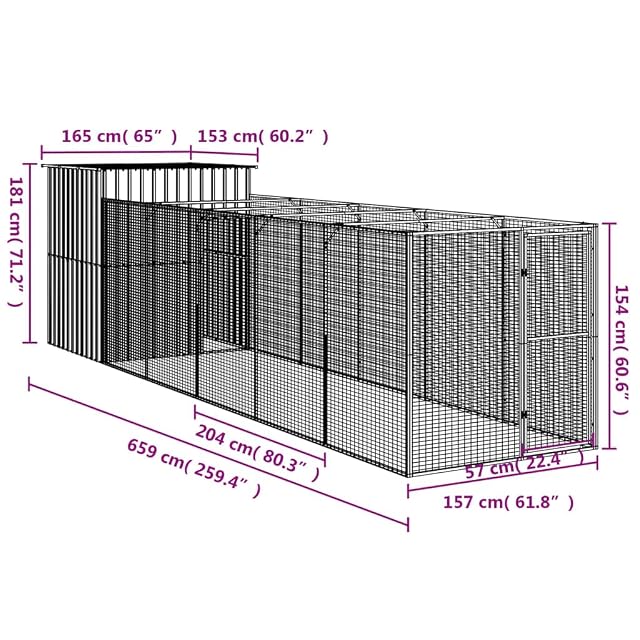 Foto 3 de 7 de vidaXL Caseta Perros con Corral Acero galvanizado Gris 165x659x181 cm