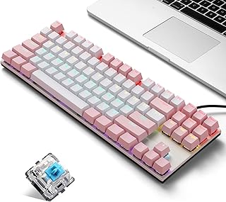 Homesen K87 87 teclas teclado mecânico com fio painel de metal injeção de duas cores keycap 20 efeitos de luz rosa e branco (interruptores azuis)