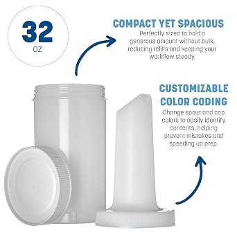 Carlisle FoodService Products Pourplus Store 'N Pour Complete Quart Set Neck, Container, And Cap for Bar, Kitchen, And Restaurant, Plastic, 32 Ounces, White, (Pack of 12)