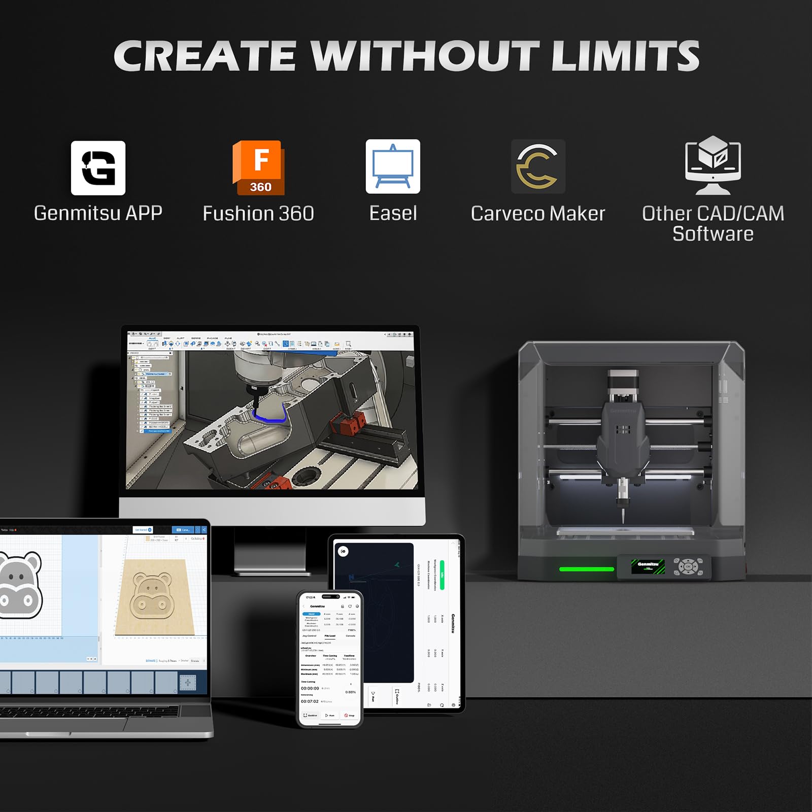 Genmitsu Cubiko Fraiseuse CNC de Bureau, Machine de Gravure Précise pour PCB, Bois et Métal Mou, Palpage Z Automatique et Wi-Fi, Prête à l'Emploi (Zéro Assemblage) avec Boîtier de Sécurité