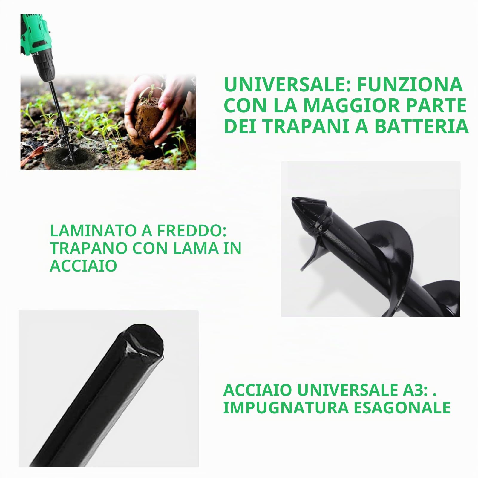 TWSOUL Punta per trapano, trapano da giardino, trapano a terra, punta lunga per piantare, trapano a mano, trapano a terra (5 x 75 cm)