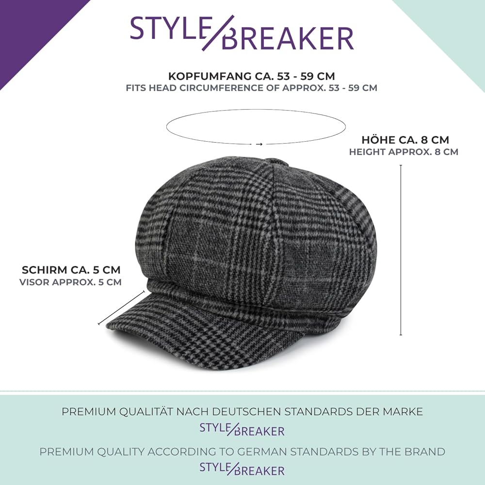 StyleBREAKER Cappello Cabrio Unicolore, Berretto Unisex Convertibile Berretto Con Visiera Regolabile Newsboy Cap Coppola 04023004 Colore Nero 105674395 - Foto 11