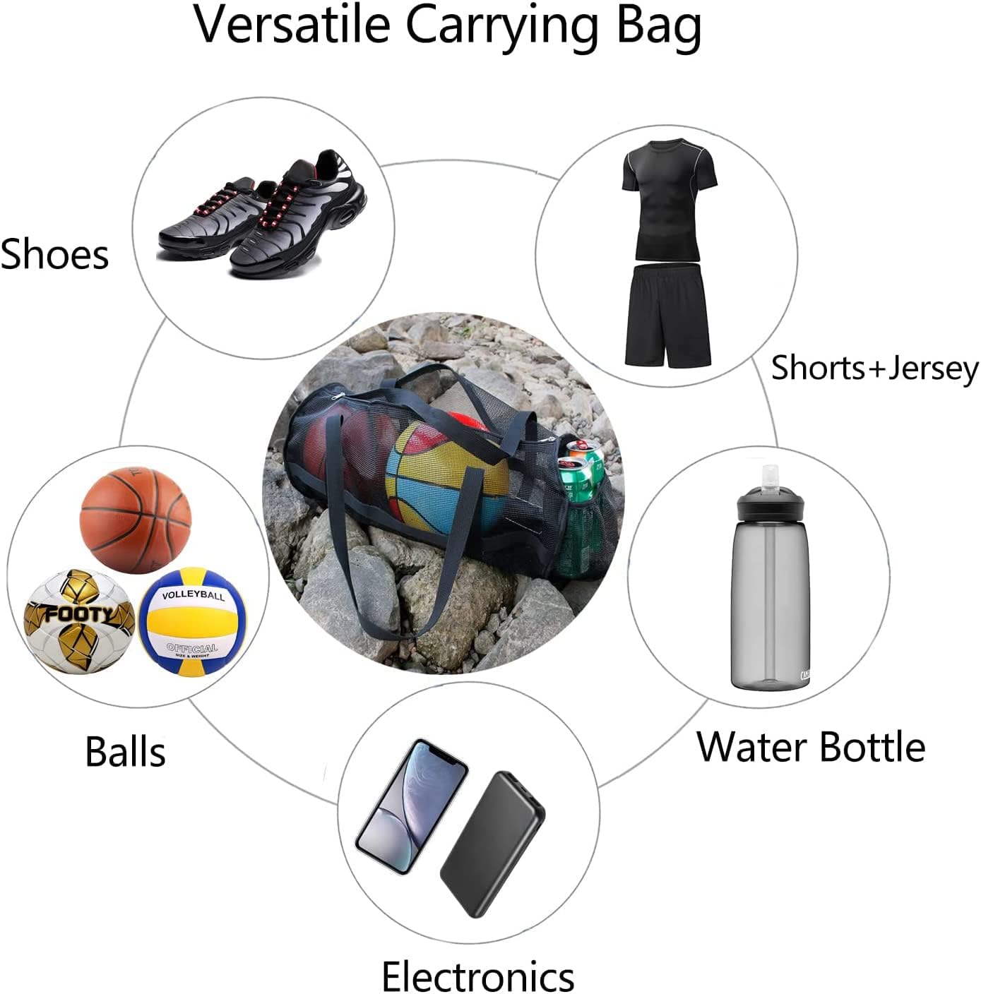 Large Basket Ball Duffel Bag,Mesh Basketball Bag,Mesh Sports Equipment Bag with Shoulder Strap for Holding Basketball,Volleyball,Soccer,Swimming Gear