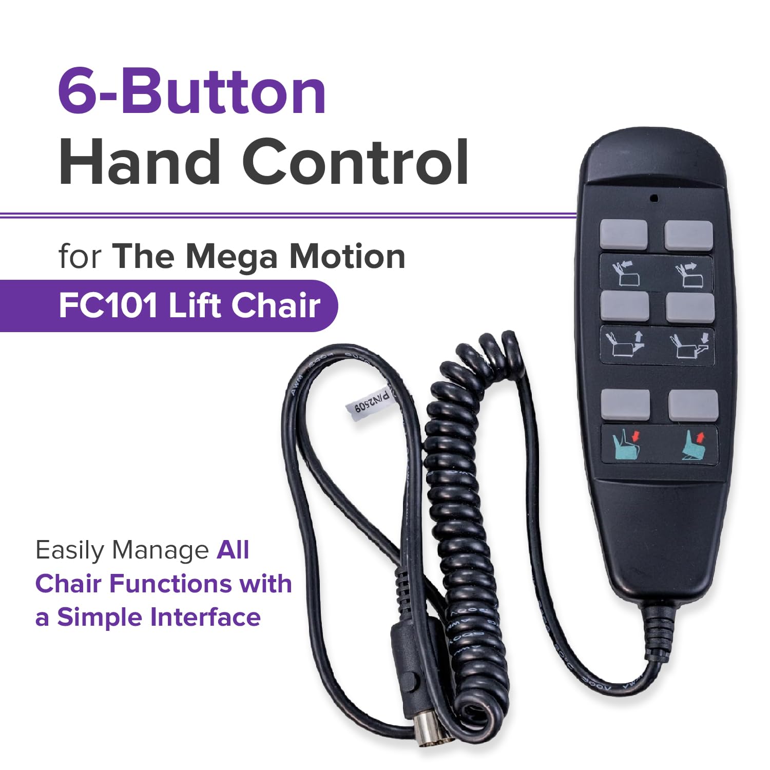 AlveyTech Commande manuelle 6 boutons pour fauteuil élévateur Mega Motion FC101