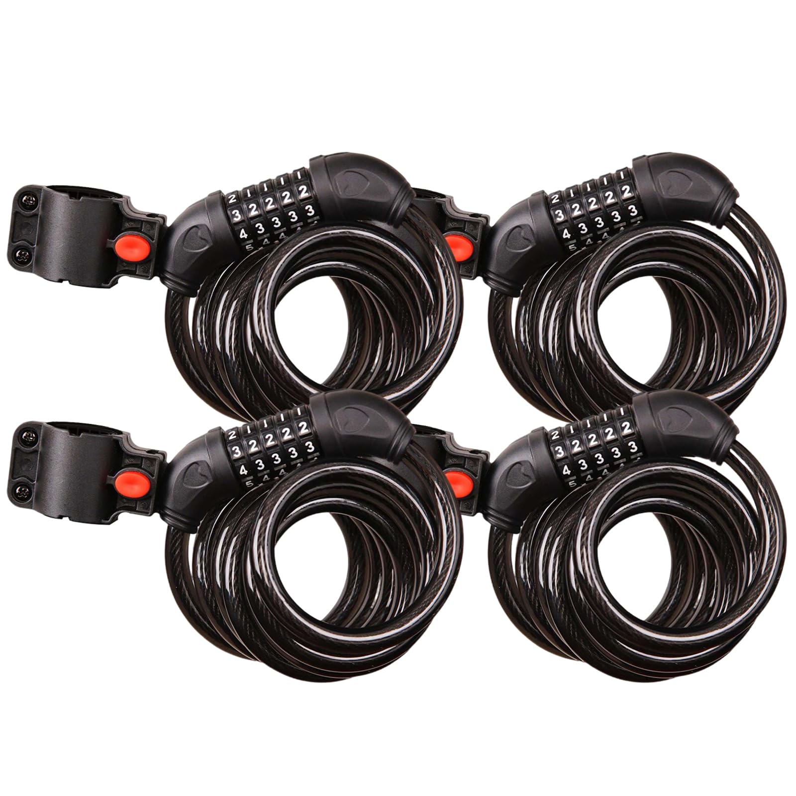 SEPOX® Confezione da 4 lucchetti extra lunghi da 1,8 m con combinazione a 5 cifre, lucchetto di sicurezza retrattile a 5 cifre, 12 mm, cavo antifurto antiruggine per biciclette, scooter, cancelli,