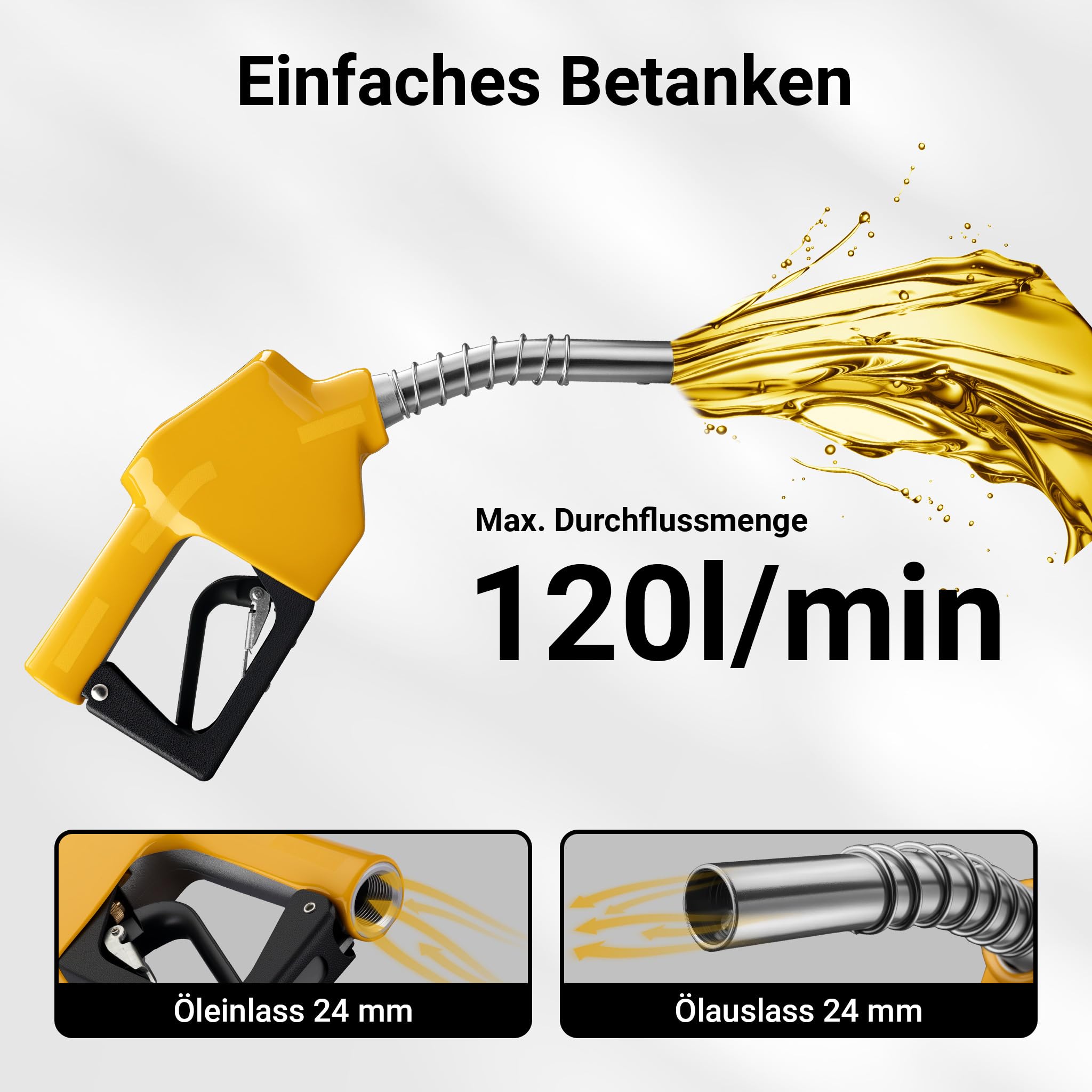Wiltec Automatische Zapfpistole für Heizöl und Diesel 24mm (3/4 Zoll) DN20 120l/min Modell 4007