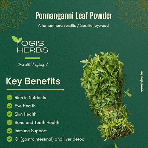 Miniatura 2 de YOGIS HERBS Ponnanganni Leaf Powder (Sessile joyweed)  Suplemento holístico de salud para ojos, piel, huesos y bienestar inmunológico  Ayuda natural
