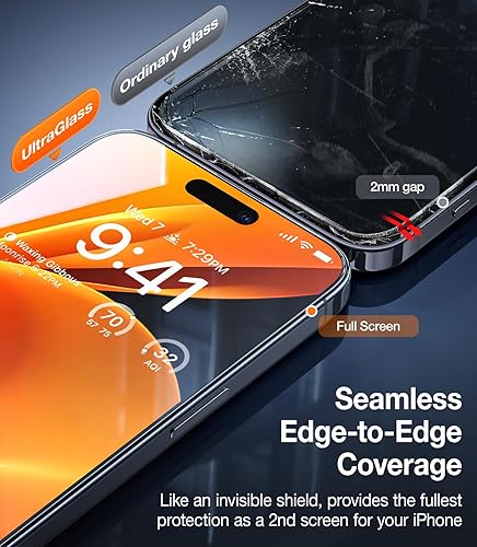 Miniatura 4 de UltraGlass Protector de pantalla de vidrio 9H+ para iPhone 15 Plus UNBREAK 9H+ inastillable y cobertura completa Vidrio templado más duradero