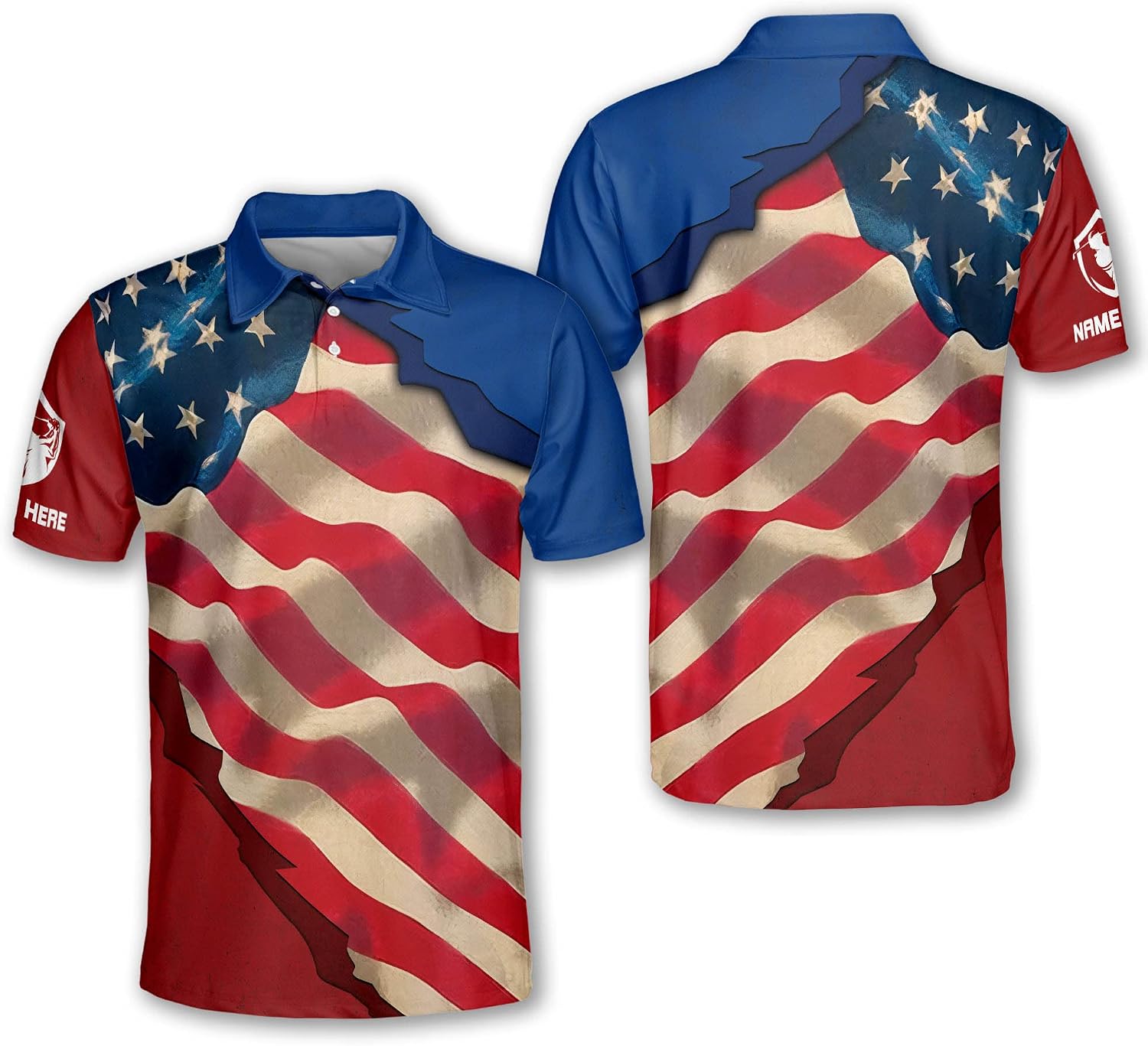 LASFOUR Personalized American Flag Golf Shirts for Team, Patriotic Golf Shirts for Men, Crazy Golf Shirts for Men