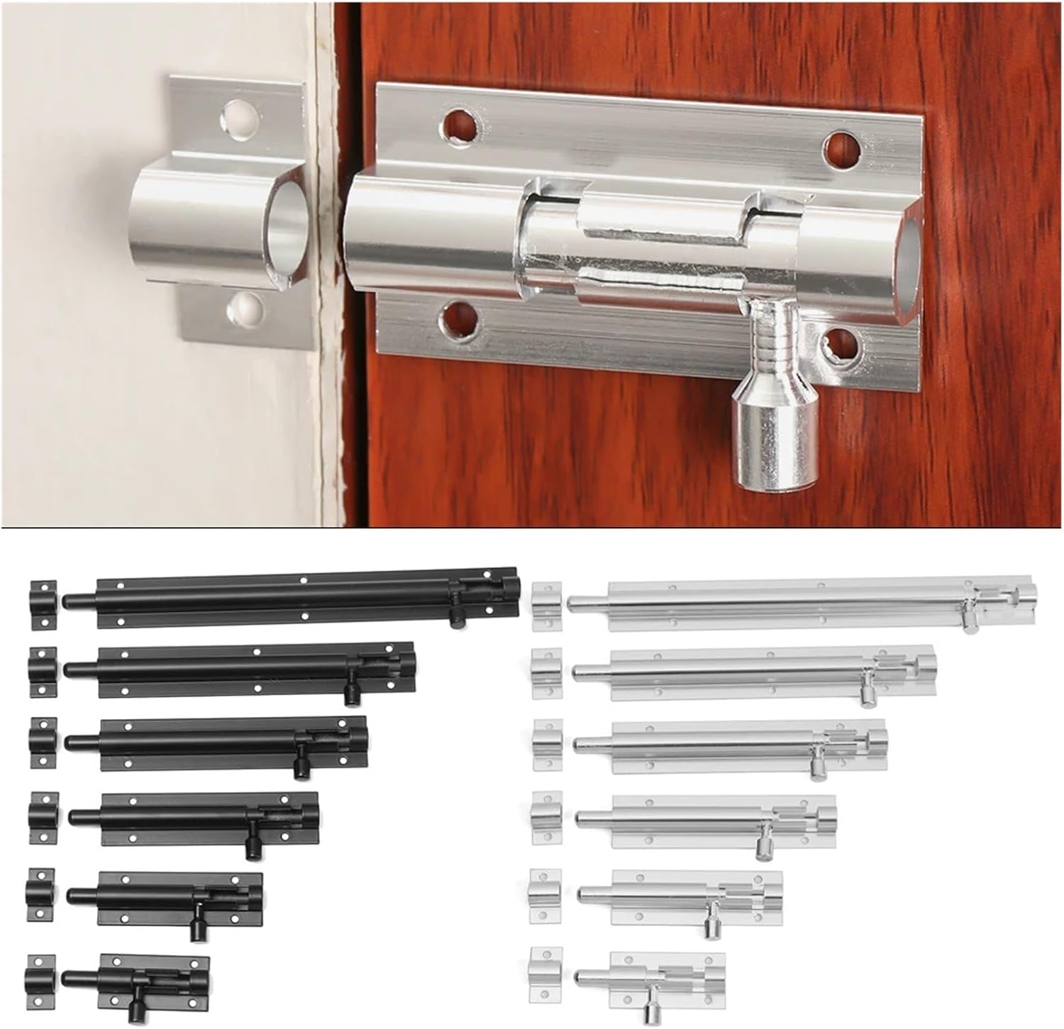 Door Hinges 8pcs Window Catch Lock Door Buckle Heavy Duty Large Garden Gate Shed Sliding Tower Bolt Latch Catch Home Hardware for Closet Cabinet Door(Silver,3inch)