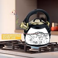 Vista 2 de Tetera de Té para Estufa Superior con Silbato, Tetera de 3.2 Quarts de Acero Inoxidable con Asa Ergonómica Resistente al Calor
