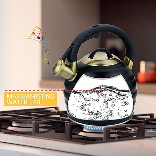 Miniatura 2 de Hervidor de té para estufa, tetera de acero inoxidable 3.2Q con mango ergonómico a prueba de calor