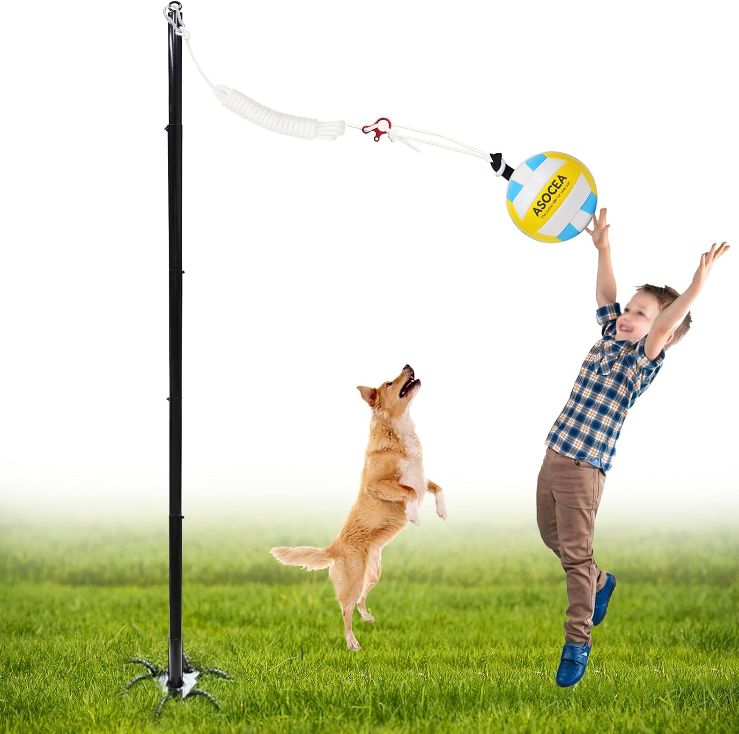 ASOCEA Adjustable Tether Ball and Rope,Backyard Tetherball Set for Kids/Adults/Dogs,Outdoor Backyard Playground Play Game Toys Equipment