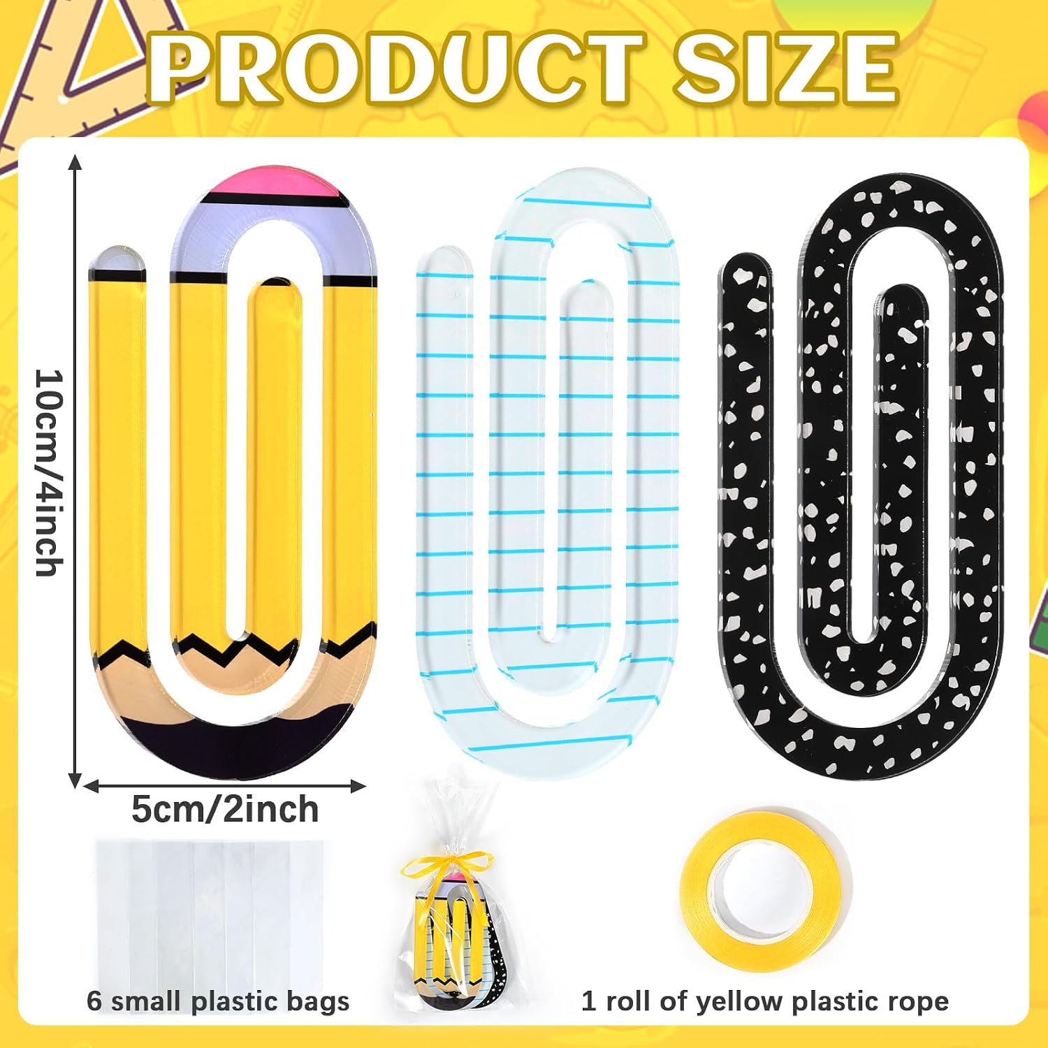 18PCS Teacher Acrylic Paper Clips Teacher Appreciation Gifts 4x 2 Inch Jumbo Paperclip Bookmark Gift Set Pencil Notebook Paperclips for Back to School Supplies Office Home Classroom Book Lovers Supply