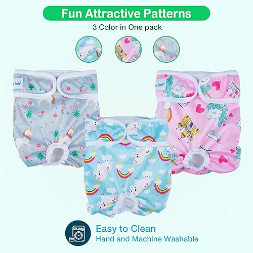 Miniatura 4 de Pet Soft Pañales lavables para hembra (paquete de 3)  Pañales para perras, cómodos pañales reutilizables para perritas en el calor de época