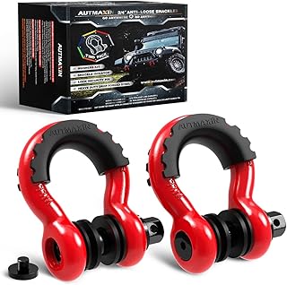 D Ring Shackles 3/4" Shackle (2 Pack) - 58,000Ibs Break Strength with 7/8" Anti-Loose Security Pin, Shackle Isolator Washer Kits for Tow Strap Winch Off-Road Vehicle Recovery, Red & Black