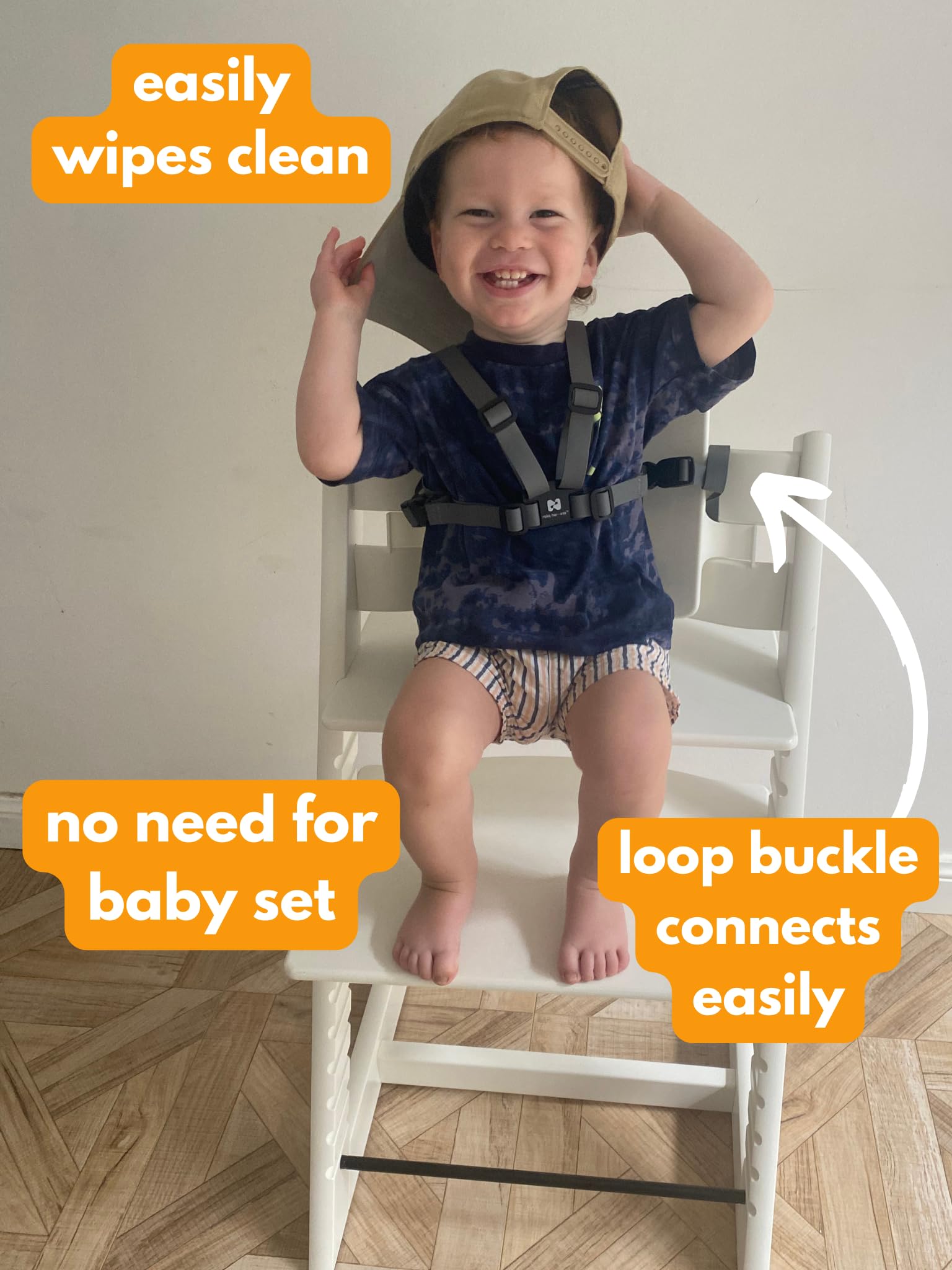 ROKA HARNESS for Stokke Tripp Trapp - Wipeable, Silicone Baby Harness, Replacement Straps for Wooden Highchairs