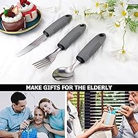 Vista 7 de Juego de utensilios adaptativos para personas mayores, cubiertos con peso de 3 piezas para temblores de manos, artritis y Parkinson, asas de fácil