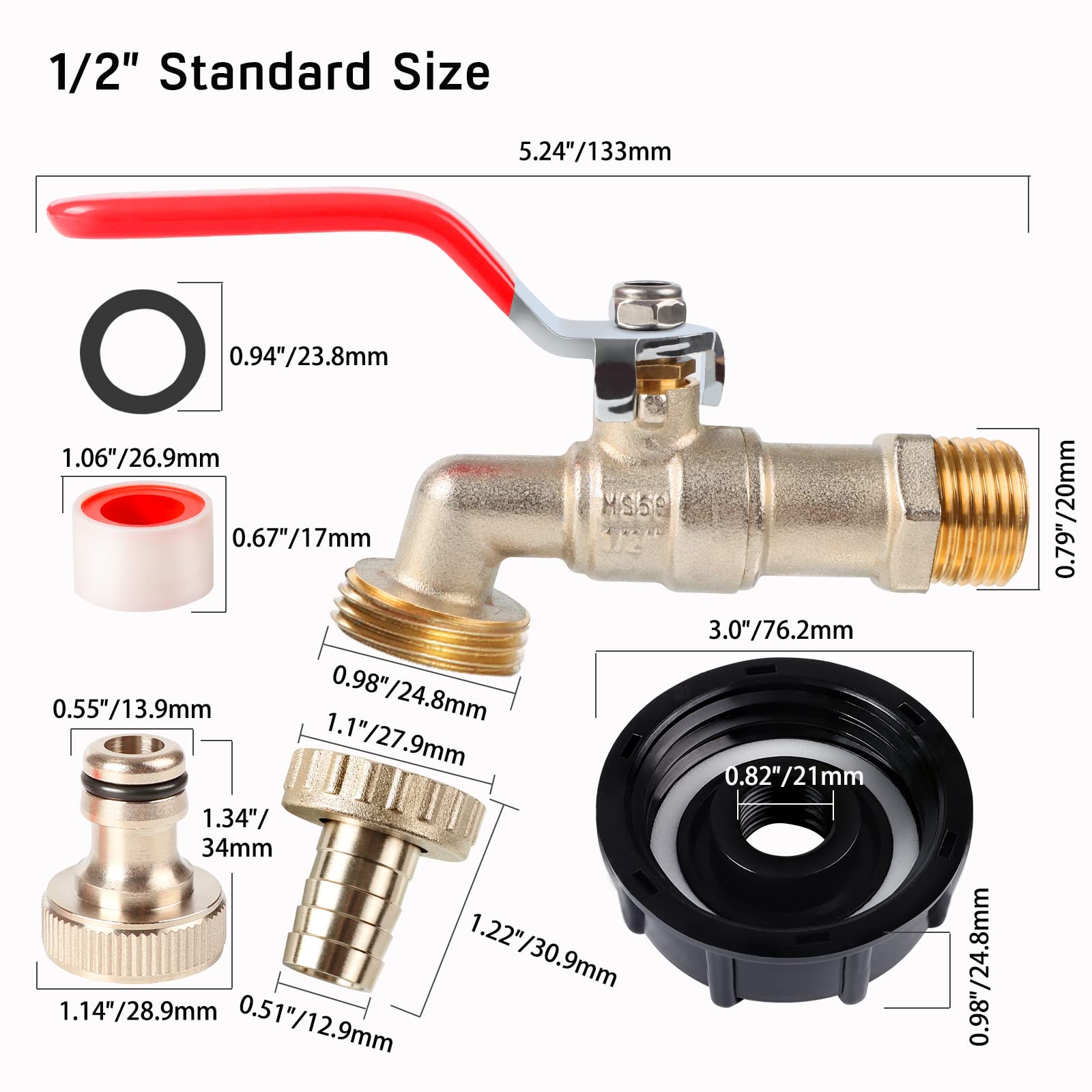 RVWINTER 1/2" Leakproof Brass IBC Tote Fittings Winterizing IBC Tote