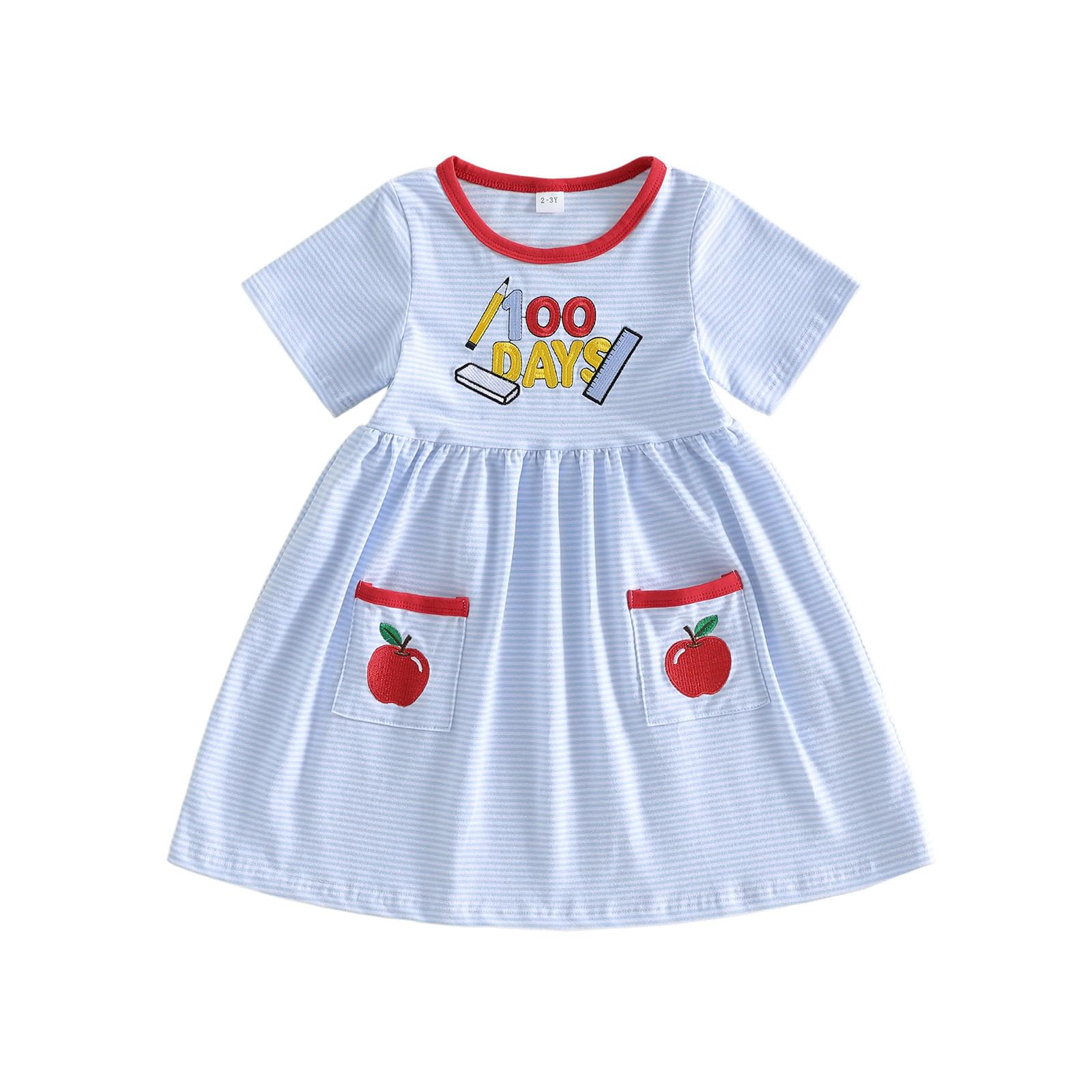 Toddler Baby Girl 100 Day of School Dress Apple Pre K Back to School Clothes Short Sleeve Smocked Dresses