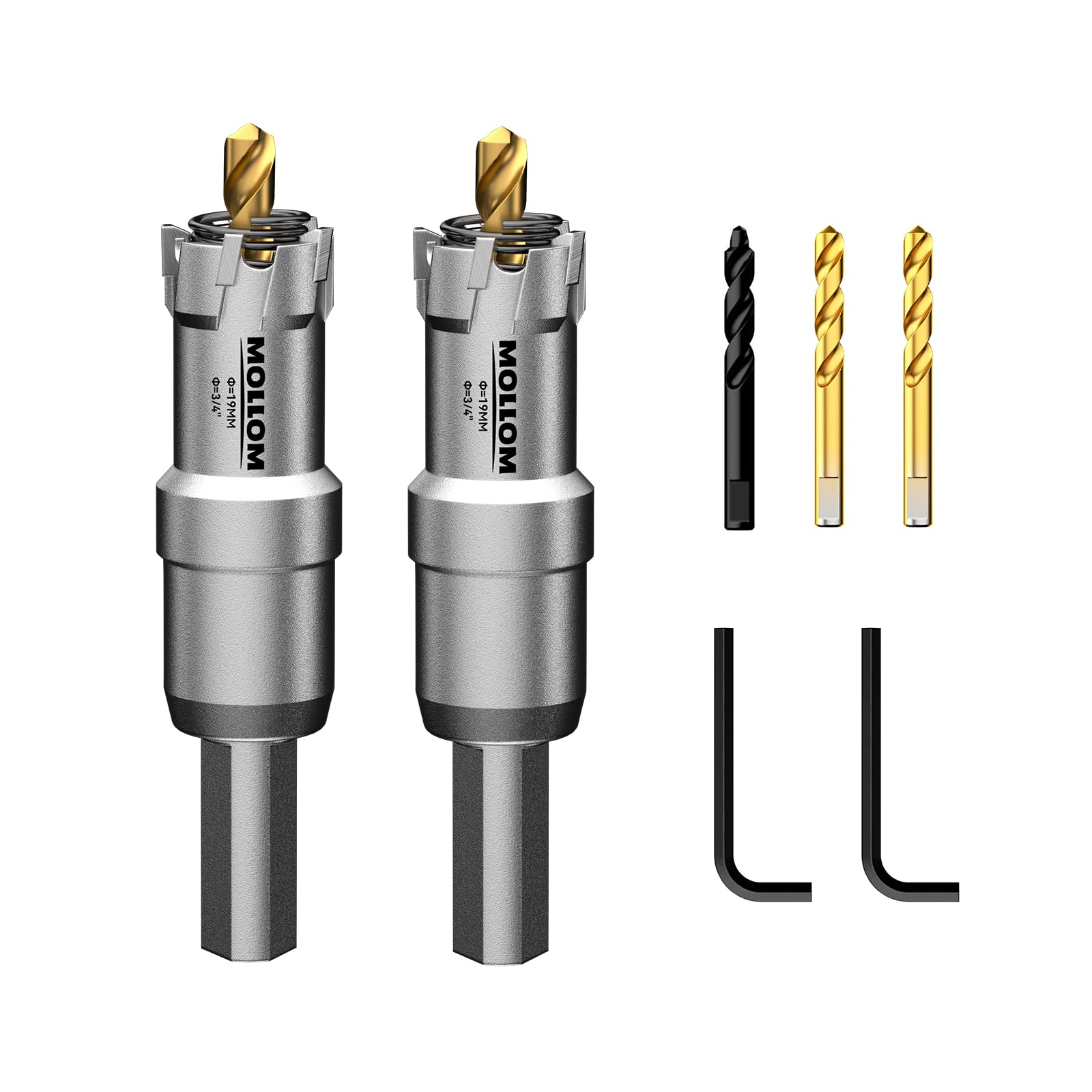 Mollom 3/4inch (19mm) 2Pcs Heavy Duty Carbide Hole Saws, Hole Cutters for Stainless Steel, mild Steel, Iron, Copper, Brass, Plastic — image 1