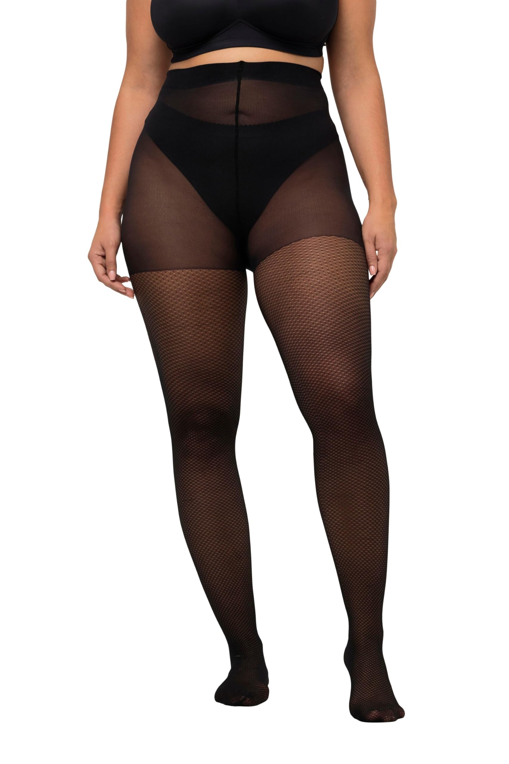 Ulla Popken Ladies Plus Size Pattern Tights, black, 50-52 Große Größen