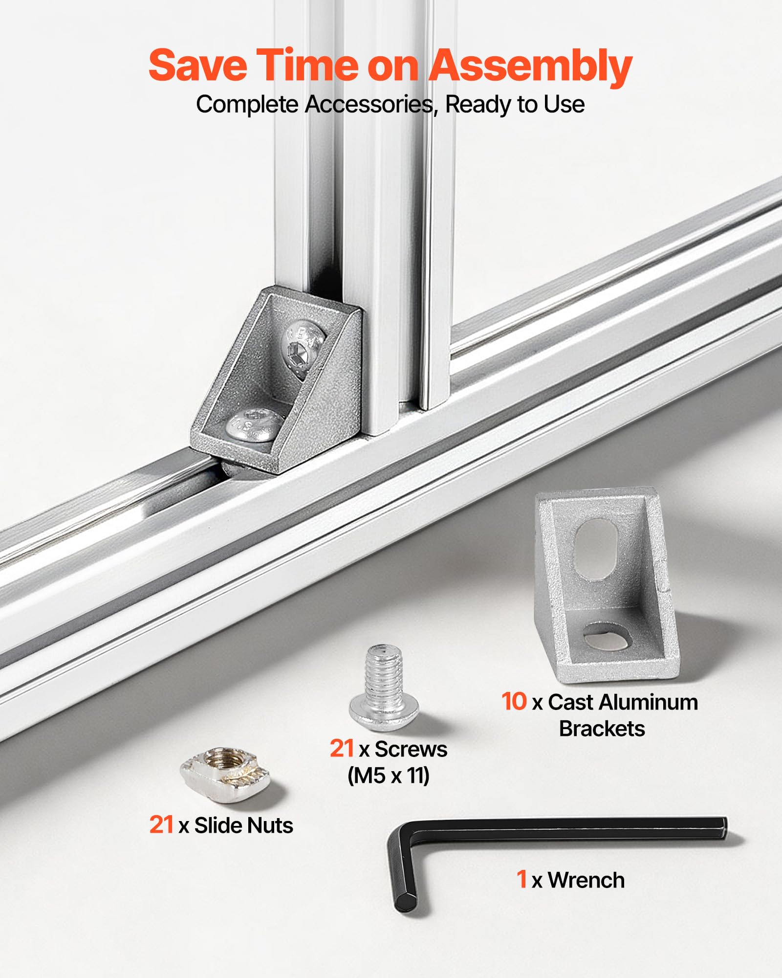 VEVOR 2020 Aluminium Profile 10 Stk. 122 cm, Eloxierte T-Nut-Aluprofile nach EU-Standard, Hochfestes Strangpressprofil, Aluminiumschiene für 3D-Druckerteile, CNC-DIY-Werkbänke und Montage, Silber