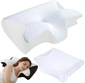 GDSAFS Neck Pillows, Neck Hospitality Collection with Neck Pillow Case, Memory Foam Ergonomic Pillows, Contoured Support Pillows for Side Back Stomach Sleepers White
