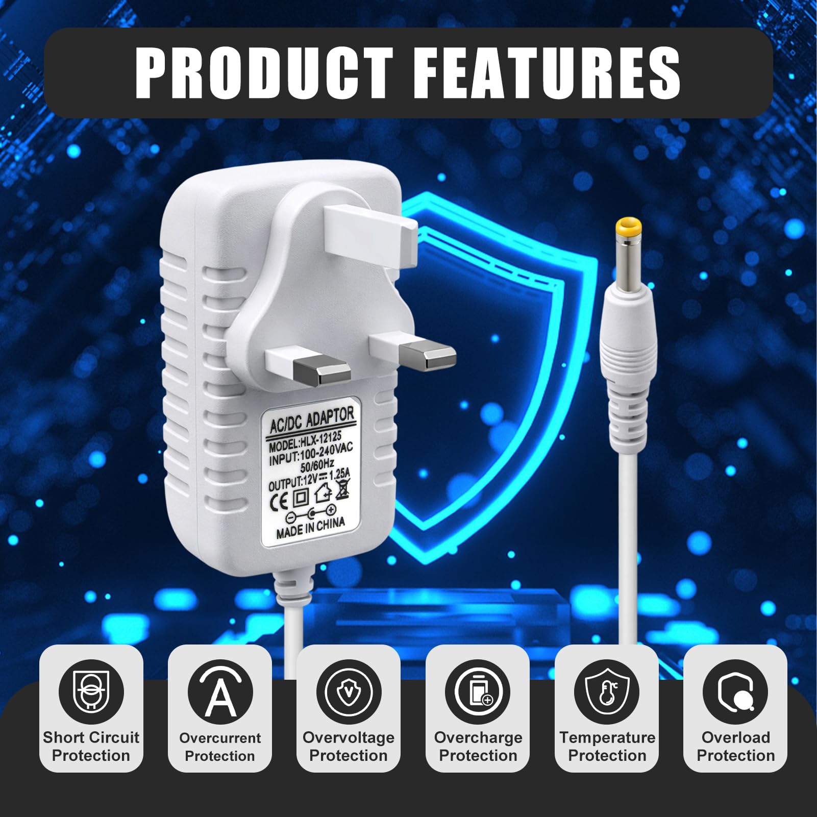 12V 1.25A 15W Power Supply Charger 4.0 * 1.7mm Power Cable Compatible with E-cho Dot (3rd/5rd/4th/1st Gen) 3/4 Gen E-cho Kids Edition 3/4 Gen Show 5(1/2Gen) Spot Fire TV Cube 2M/6.6FT Cord White — view 3
