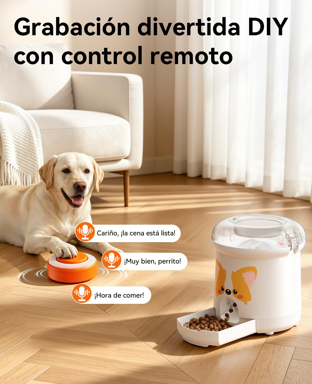 ROJECO Juguete Puzzle para Perros y Gatos, Dispensador de Golosinas Interactivo con Mando a Distancia 30m, Grabación de Voz, Capacidad 300ml, Recargable USB-C, Anti-Estrés y Estimulación Mental