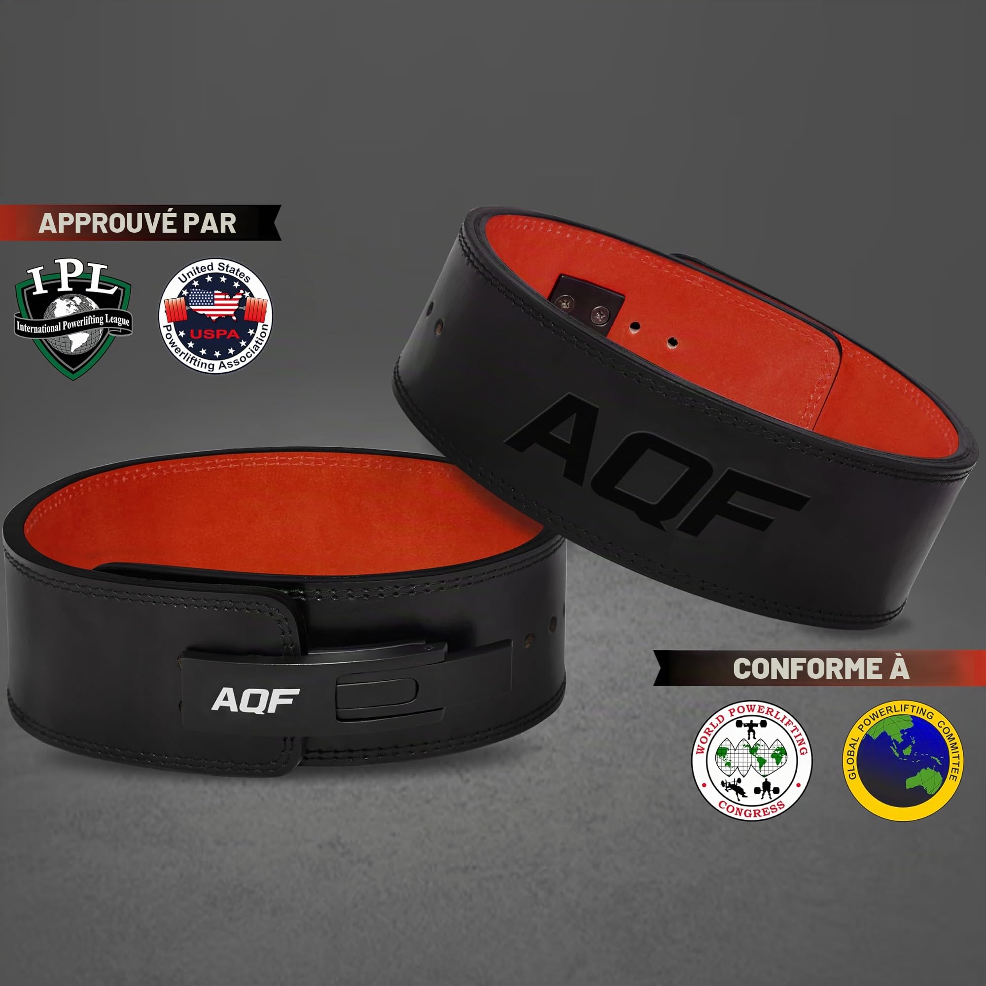 AQF Ceinture Musculation Levier, Cuir 13mm 4", Approuvée IPL & USPA