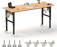 Betisef 70" Adjustable Heavy Duty Workbench - 2000 lbs Capacity, Power Strip, Pegboard, Wheels for Garage Workshop