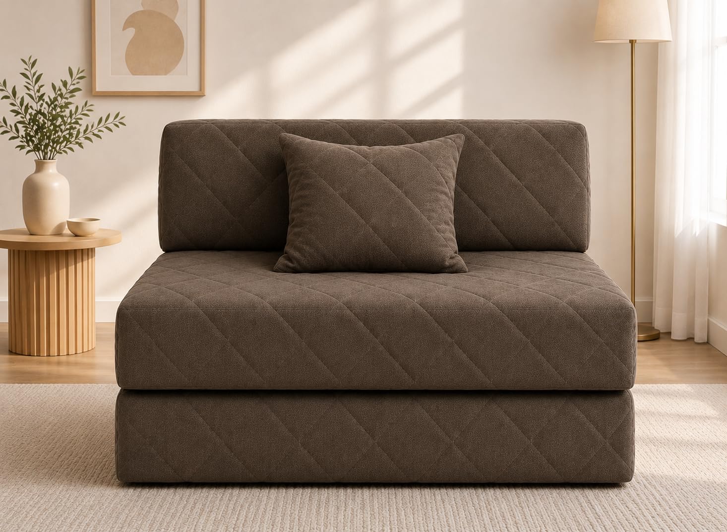 Foldable One Seater Sofa Bed 3 x 6 Ft Jute Fabric Washable Cover Convertible Sofa Bed for Home & Office, Guest Room Pre-Assembled (Brown)-image-8