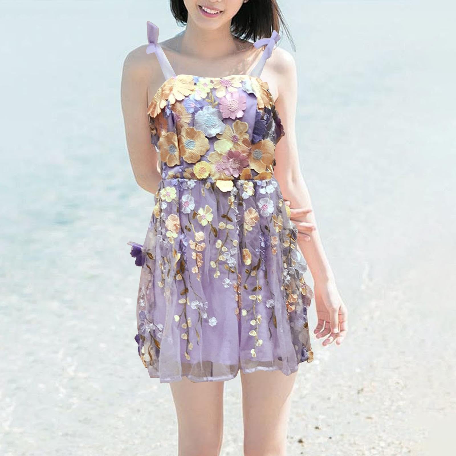 predolo Vestido Corto de Tirantes con Bordado Floral 3D para Mujer, Ideal para Nocturnos Y Graduaciones.