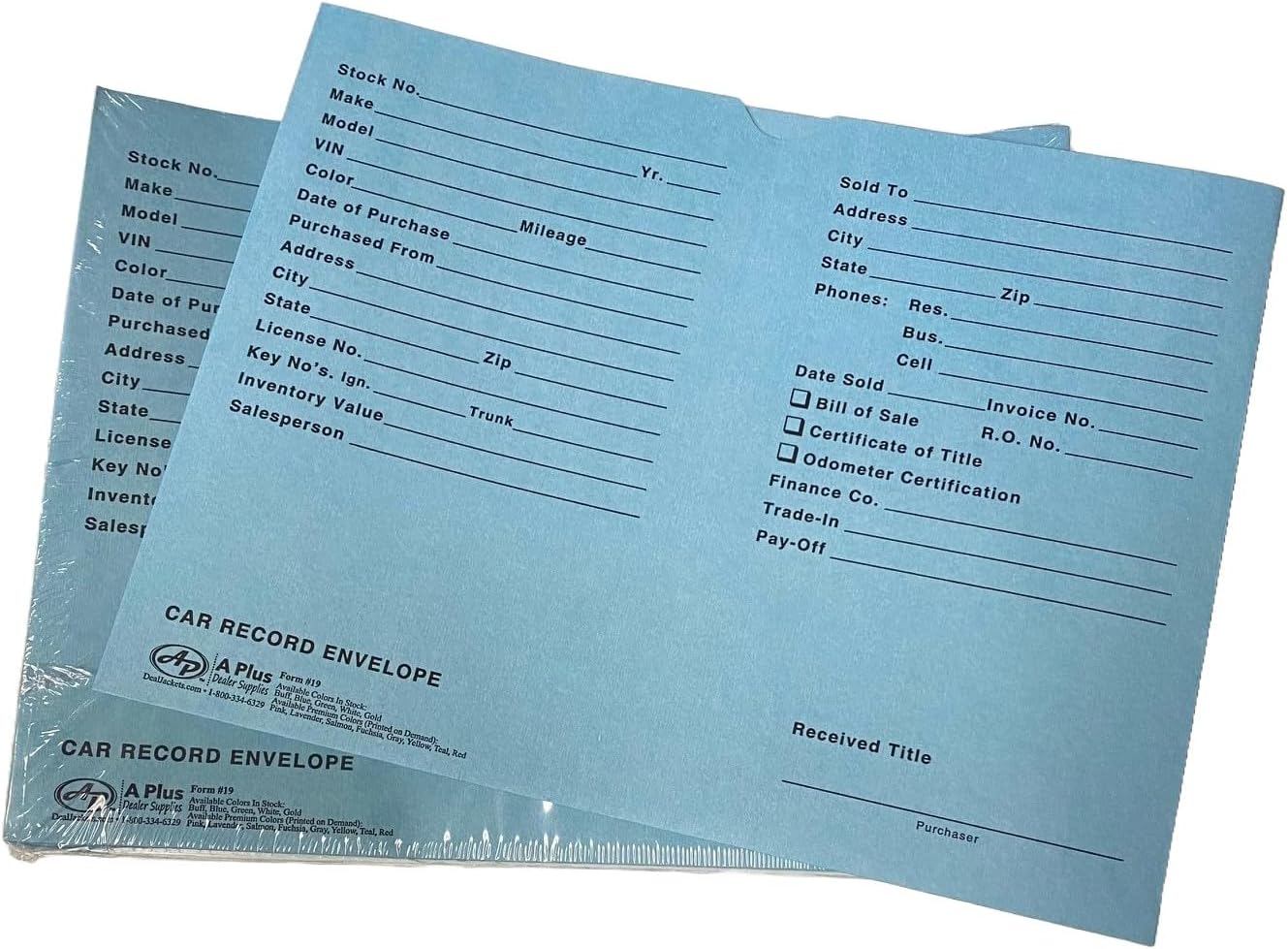 A Plus Car Record Envelope #19 Vehicle Dealer Jackets, 100 Quantity, Blue (P15) - Image 2