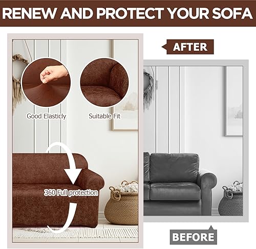 Miniatura 6 de Peryiter Juego de 2 fundas de sofá de dos plazas para sala de estar, protector de muebles para sofá, sillón, ajuste elástico, a prueba de arrugas