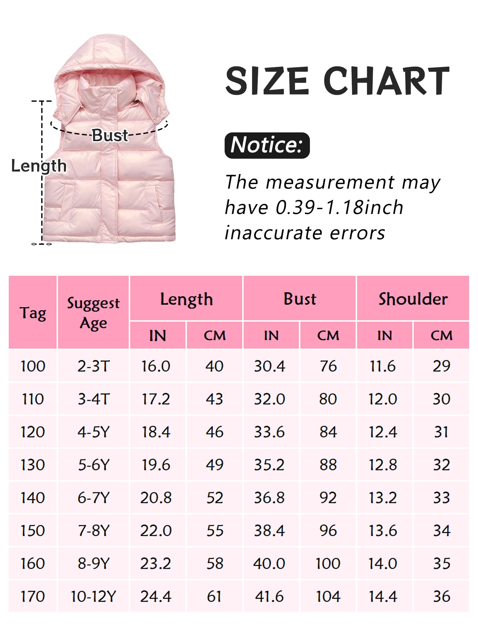 SEAUR Gilet Matelassé D'hiver pour Filles 2-12 Ans Manteau sans Manche Enfant Unisex Chaud Doudoune sans Manches Léger