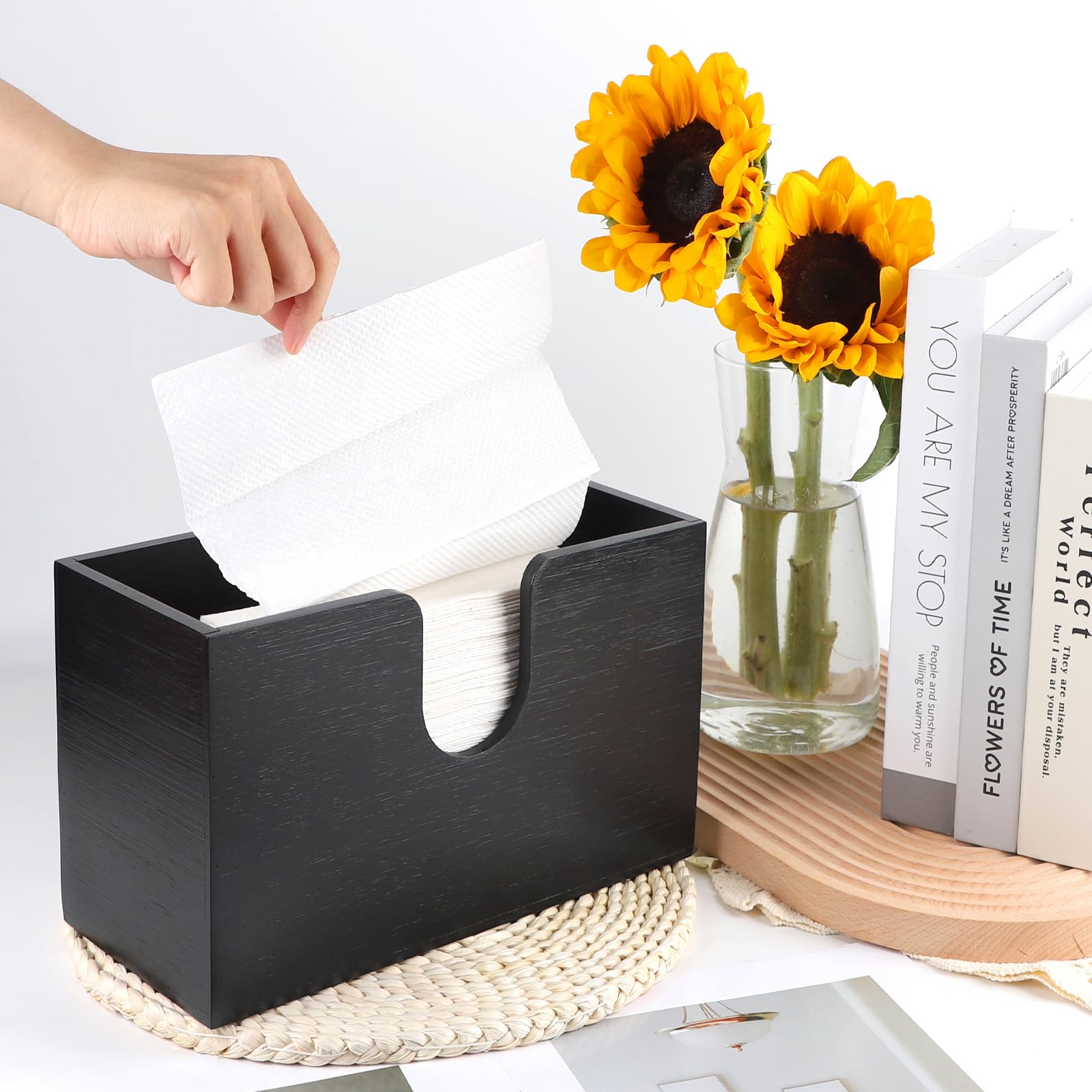 EFUTURETIME Handtuchspender für Papierhandtücher aus Bambus, 27.5x15x13cm, Papierhandtuchhalter Wand für H2 Papierhandtücher, Öffentliche Papierhandtuchspender Hängen und Stehend, Schwarz