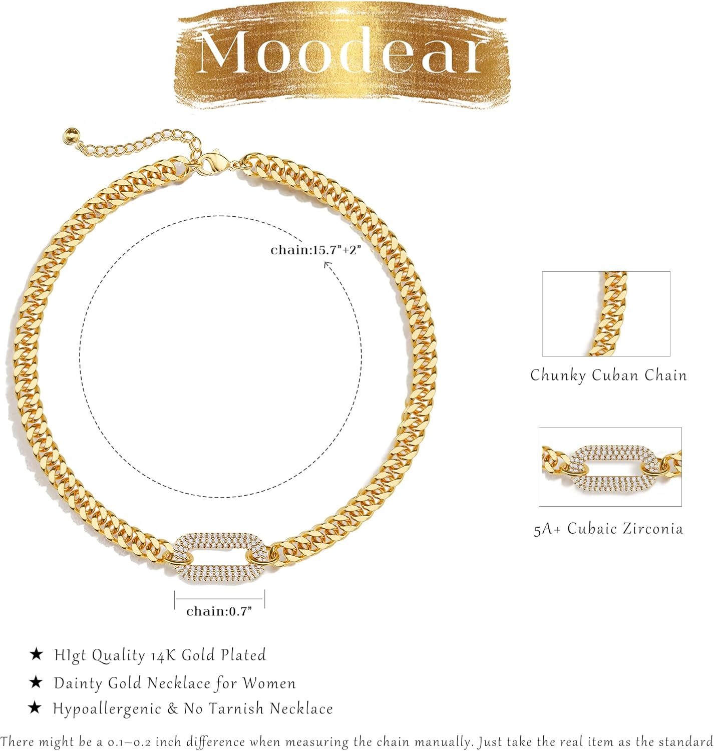 Moodear Valentine's Day Gold Necklace for Women Trendy - Chunky Herringbone Paperclip Cuban Link Chain Choker Hypoallergenic Trendy Necklaces for Women Non Tarnish Jewelry Gifts - Image 3