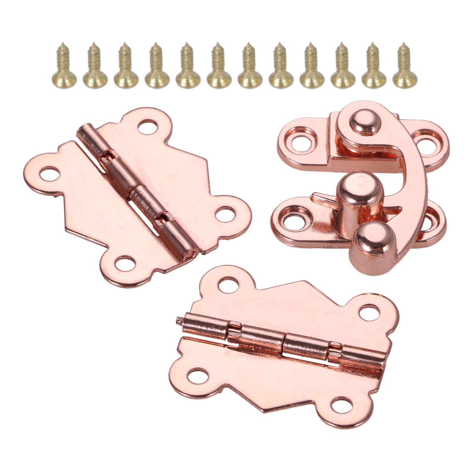 Bisagra a tope de gabinete, puerta plegable, 3 piezas/juego de puerta de oro rosa, cajón de gabinete, bisagra decorativa con caja de madera, hebilla, pestillo, cerradura para muebles, bisagras de ha