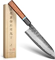 KAWAHIRO 7" Hand-Forged VG10 Santoku Knife - Razor Sharp Japanese Chef Knife, Octagonal Wood Handle, Tapered Blade for Effortless Slicing, Gift Box