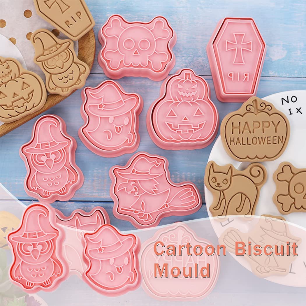 JFAN Set 8 Formine Biscotti 3D Halloween E Natale – Zucca, Fantasma, Ragno, Babbo Natale, Pupazzo Di Neve, In Plastica Alimentare, Per Dolci E Decorazioni