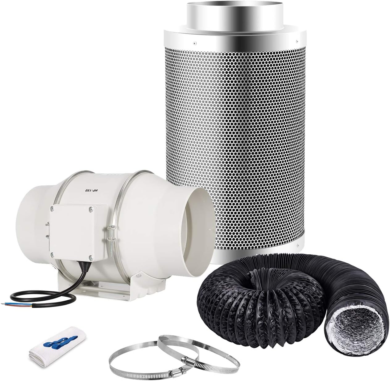 Kit Ventilation 100mm 221m³/h Hon&Guan - Ventilateur + Filtre Charbon + Tuyau Pour Tente De Culture